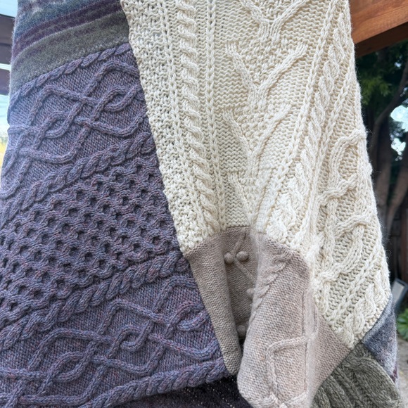 Honeybea Knit Patchwork Wool Poncho Cape ***Neutral Colorway*** Cabincore - Picture 8 of 11